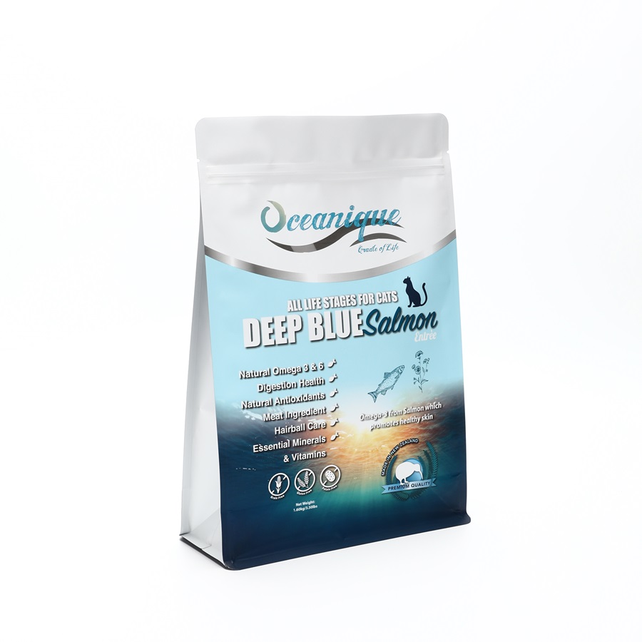 Bolsa de fondo plano en bloque de comida seca para perros y gatos de alta barrera, personalizada, de 1,6 kg