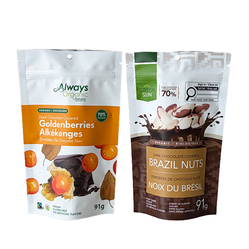 Custom Printed Stand Up Zipper Pouches for Nuts & Chocolate Packaging