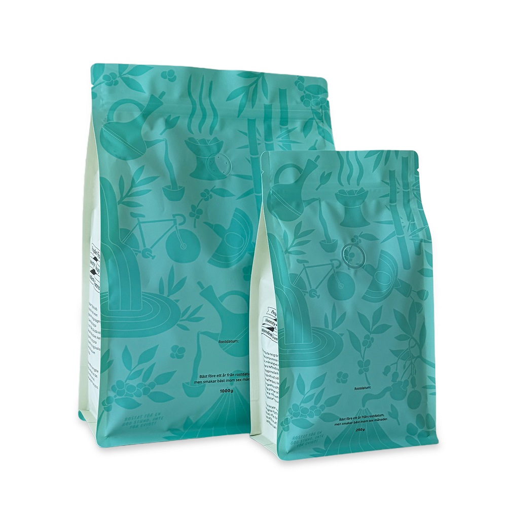 Soft Touch Flat Bottom Coffee Bags with Press close zipper